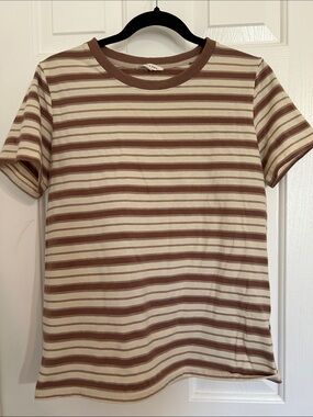 tea n rose Cream and Brown Striped Short Sleeve Tee